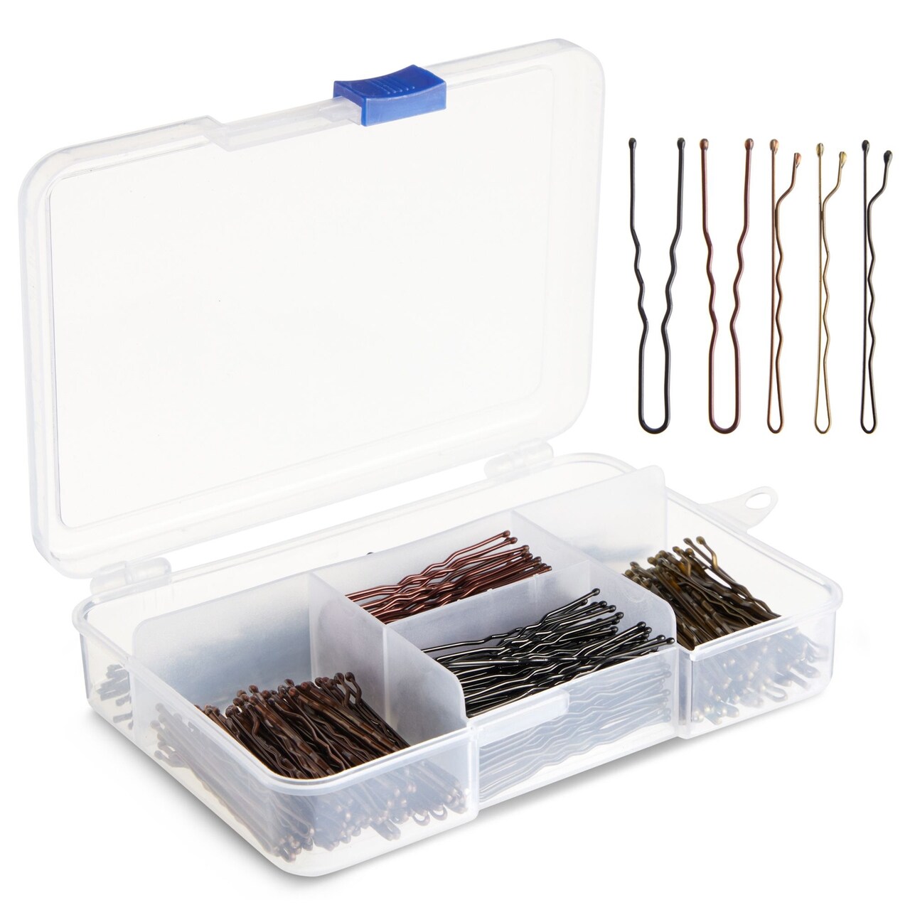 360 Pack 2 Inch Hair Pins with Clear Holder, Bulk Set of Bobby Pins in 2 Styles and 4 Colors